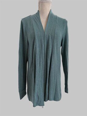 Helen Ruth Teal Green Open Front Cardigan Sweater Size M Long Sleeve Knit